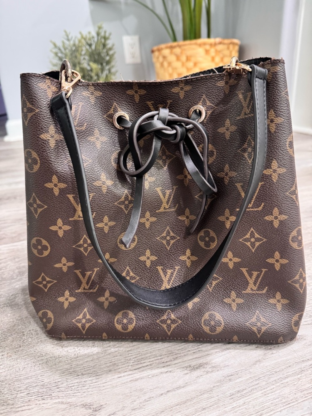 Monogram Canvas Brown Drawstring Shoulder Bag